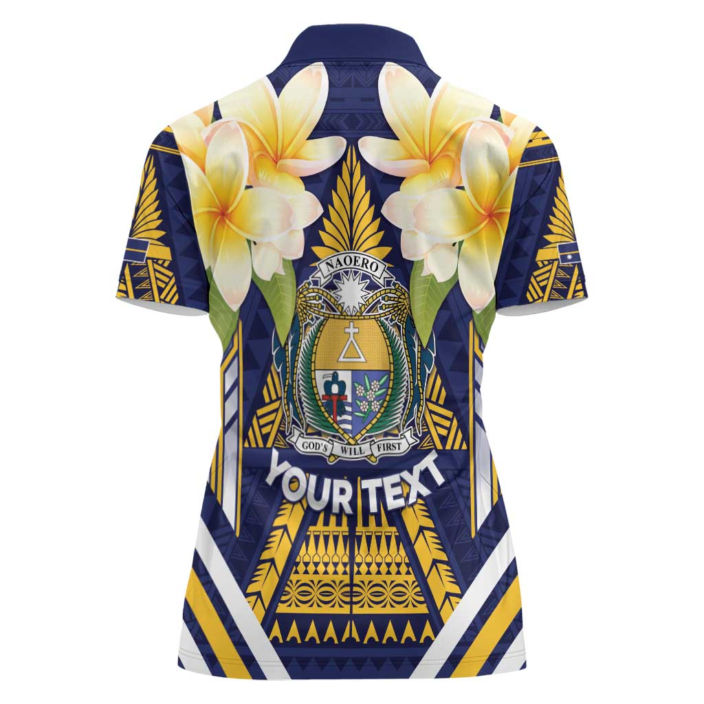 Personalised Nauru Independence Day Women Polo Shirt Coat Of Arms With Plumeria - Polynesian Pride
