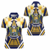 Personalised Nauru Independence Day Women Polo Shirt Coat Of Arms With Plumeria - Polynesian Pride