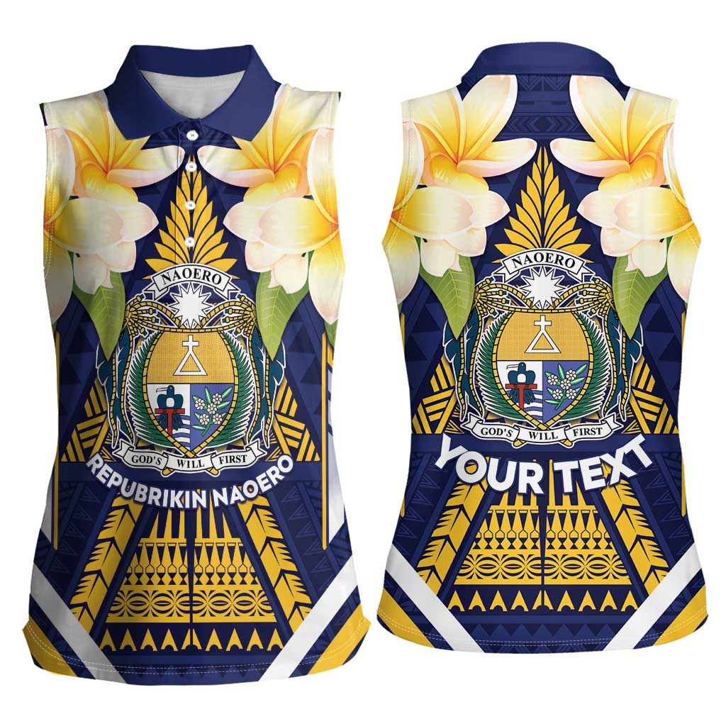Personalised Nauru Independence Day Women Sleeveless Polo Shirt Coat Of Arms With Plumeria LT05 - Polynesian Pride