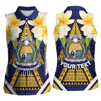 Personalised Nauru Independence Day Women Sleeveless Polo Shirt Coat Of Arms With Plumeria LT05 - Polynesian Pride