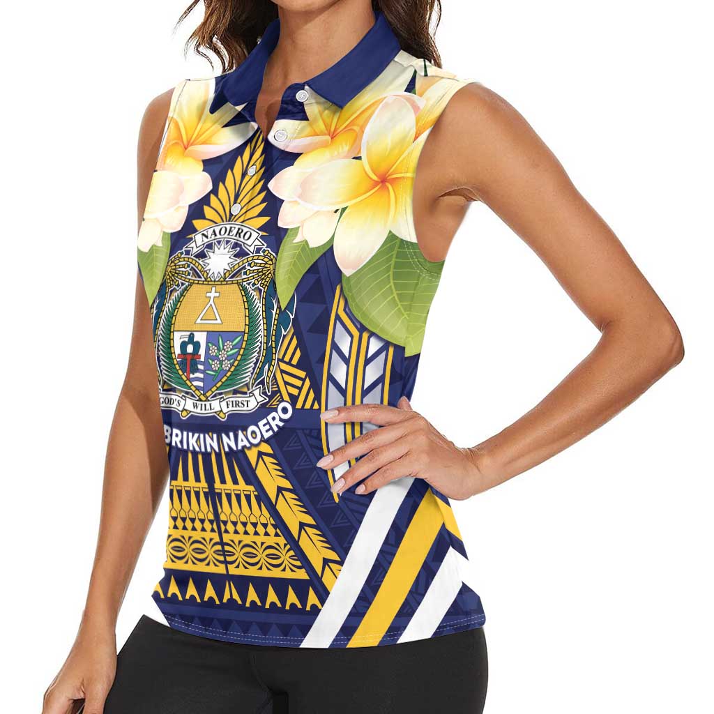 Personalised Nauru Independence Day Women Sleeveless Polo Shirt Coat Of Arms With Plumeria LT05 - Polynesian Pride