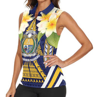 Personalised Nauru Independence Day Women Sleeveless Polo Shirt Coat Of Arms With Plumeria LT05 - Polynesian Pride