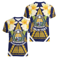 Personalised Nauru Independence Day Women V-Neck T-Shirt Coat Of Arms With Plumeria - Polynesian Pride
