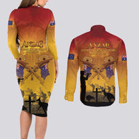 ANZAC Day Couples Matching Long Sleeve Bodycon Dress and Long Sleeve Button Shirt Australia And New Zealand Slouch Hats LT05 - Polynesian Pride