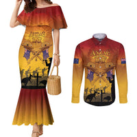 ANZAC Day Couples Matching Mermaid Dress and Long Sleeve Button Shirt Australia And New Zealand Slouch Hats LT05 Yellow - Polynesian Pride