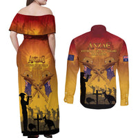 ANZAC Day Couples Matching Off Shoulder Maxi Dress and Long Sleeve Button Shirt Australia And New Zealand Slouch Hats LT05 - Polynesian Pride