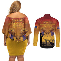 ANZAC Day Couples Matching Off Shoulder Short Dress and Long Sleeve Button Shirt Australia And New Zealand Slouch Hats LT05 - Polynesian Pride