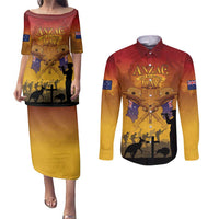 ANZAC Day Couples Matching Puletasi and Long Sleeve Button Shirt Australia And New Zealand Slouch Hats LT05 Yellow - Polynesian Pride