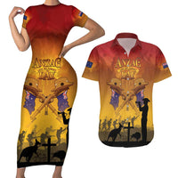 ANZAC Day Couples Matching Short Sleeve Bodycon Dress and Hawaiian Shirt Australia And New Zealand Slouch Hats LT05 Yellow - Polynesian Pride