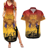 ANZAC Day Couples Matching Summer Maxi Dress and Hawaiian Shirt Australia And New Zealand Slouch Hats LT05 Yellow - Polynesian Pride