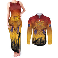 ANZAC Day Couples Matching Tank Maxi Dress and Long Sleeve Button Shirt Australia And New Zealand Slouch Hats LT05 Yellow - Polynesian Pride