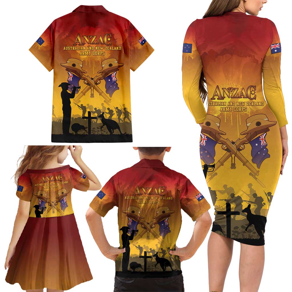 ANZAC Day Family Matching Long Sleeve Bodycon Dress and Hawaiian Shirt Australia And New Zealand Slouch Hats LT05 - Polynesian Pride