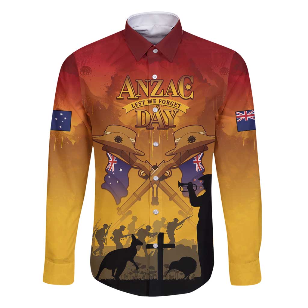 ANZAC Day Family Matching Long Sleeve Bodycon Dress and Hawaiian Shirt Australia And New Zealand Slouch Hats LT05 Dad's Shirt - Long Sleeve Yellow - Polynesian Pride