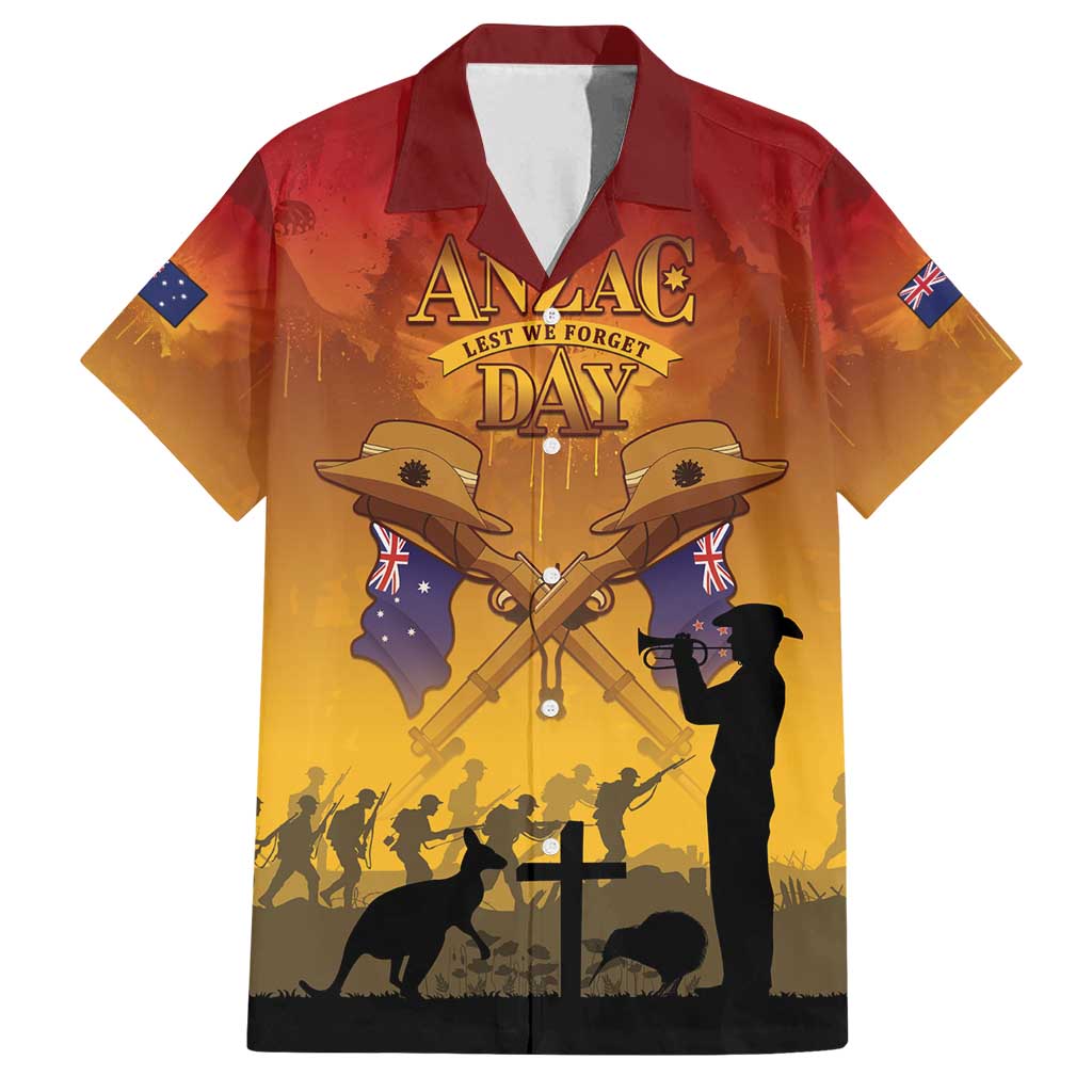 ANZAC Day Family Matching Off Shoulder Maxi Dress and Hawaiian Shirt Australia And New Zealand Slouch Hats LT05 Dad's Shirt - Short Sleeve Yellow - Polynesian Pride
