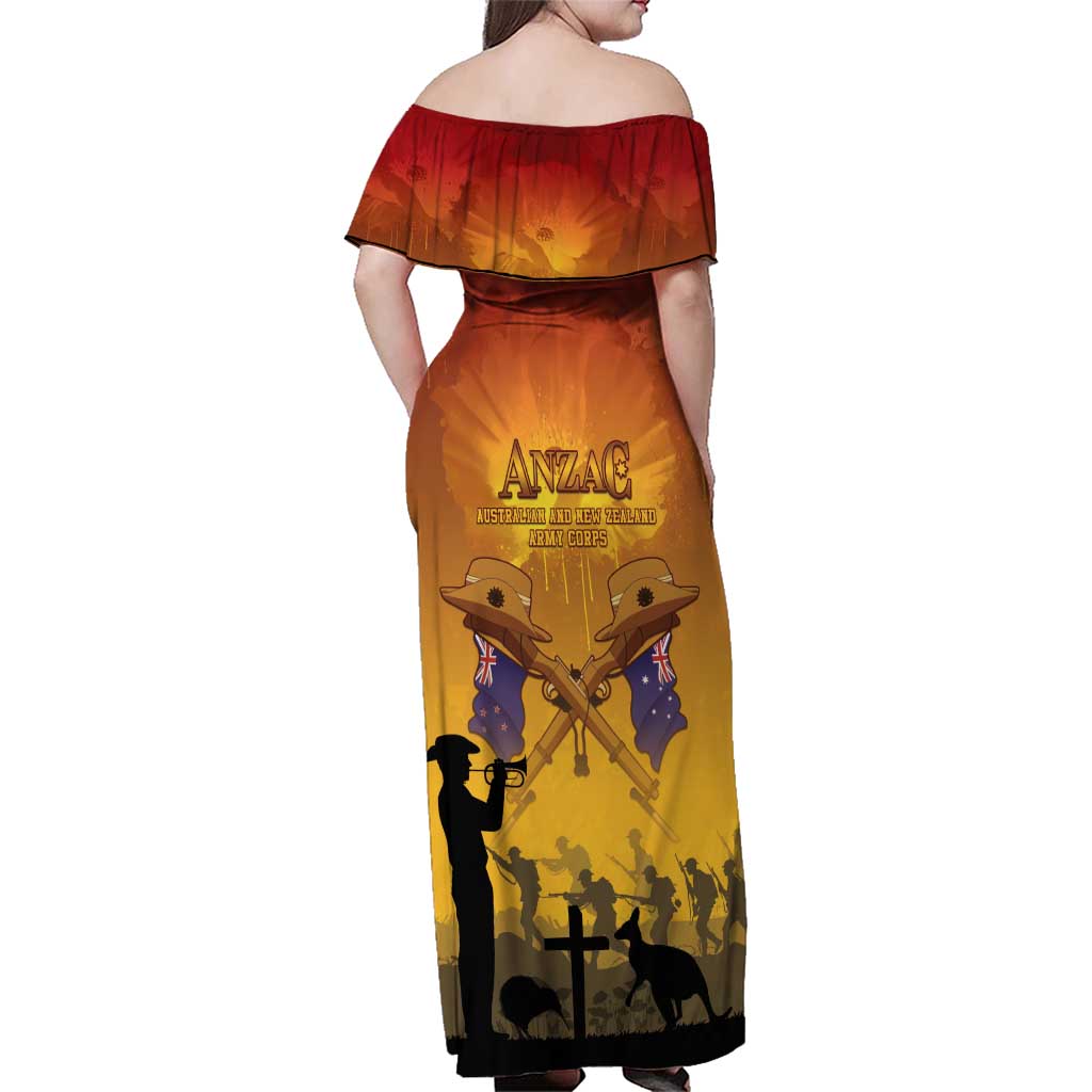 ANZAC Day Family Matching Off Shoulder Maxi Dress and Hawaiian Shirt Australia And New Zealand Slouch Hats LT05 - Polynesian Pride