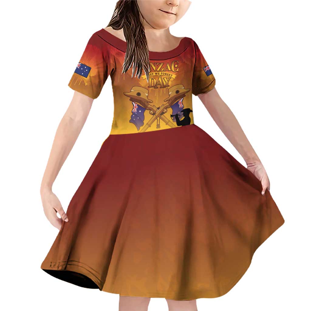 ANZAC Day Family Matching Off Shoulder Short Dress and Hawaiian Shirt Australia And New Zealand Slouch Hats LT05 Daughter's Dress Yellow - Polynesian Pride