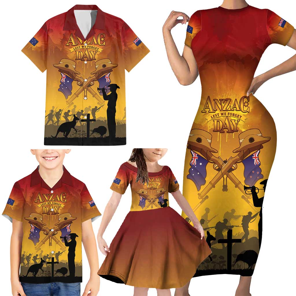 ANZAC Day Family Matching Short Sleeve Bodycon Dress and Hawaiian Shirt Australia And New Zealand Slouch Hats LT05 - Polynesian Pride