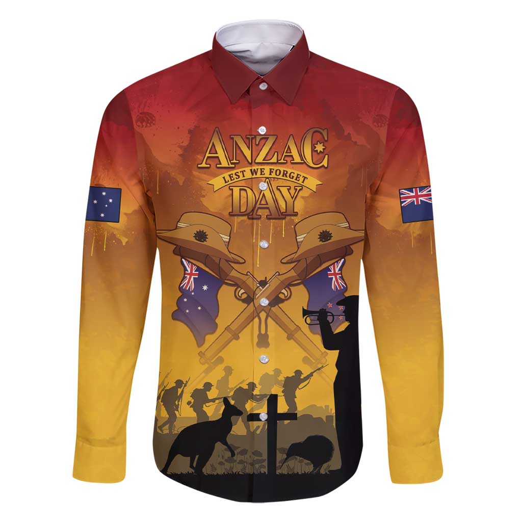 ANZAC Day Family Matching Short Sleeve Bodycon Dress and Hawaiian Shirt Australia And New Zealand Slouch Hats LT05 Dad's Shirt - Long Sleeve Yellow - Polynesian Pride