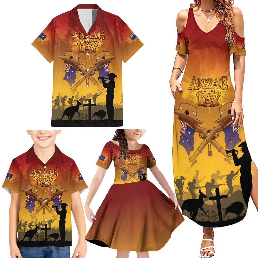 ANZAC Day Family Matching Summer Maxi Dress and Hawaiian Shirt Australia And New Zealand Slouch Hats LT05 - Polynesian Pride