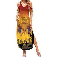 ANZAC Day Family Matching Summer Maxi Dress and Hawaiian Shirt Australia And New Zealand Slouch Hats LT05 Mom's Dress Yellow - Polynesian Pride