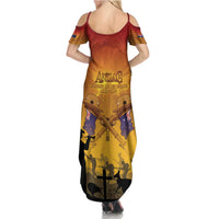 ANZAC Day Family Matching Summer Maxi Dress and Hawaiian Shirt Australia And New Zealand Slouch Hats LT05 - Polynesian Pride