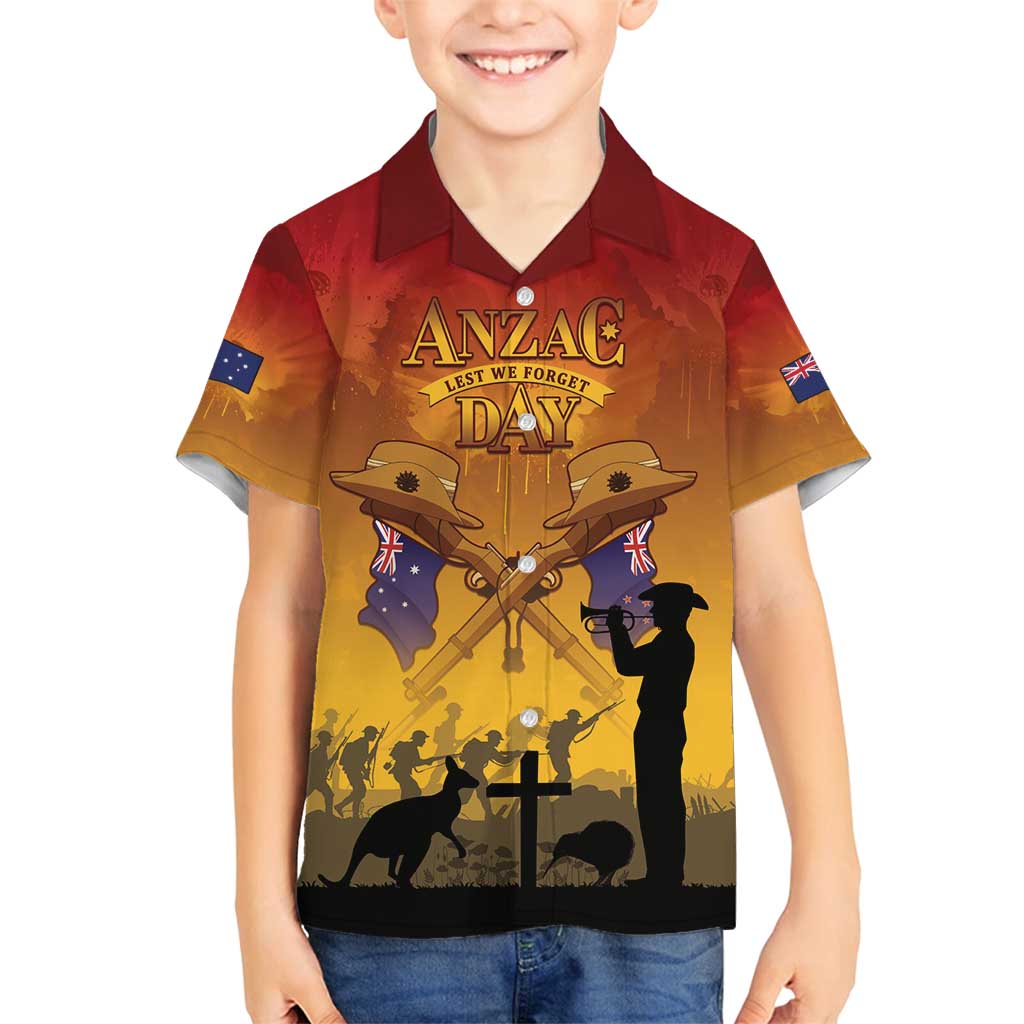 ANZAC Day Family Matching Summer Maxi Dress and Hawaiian Shirt Australia And New Zealand Slouch Hats LT05 Son's Shirt Yellow - Polynesian Pride