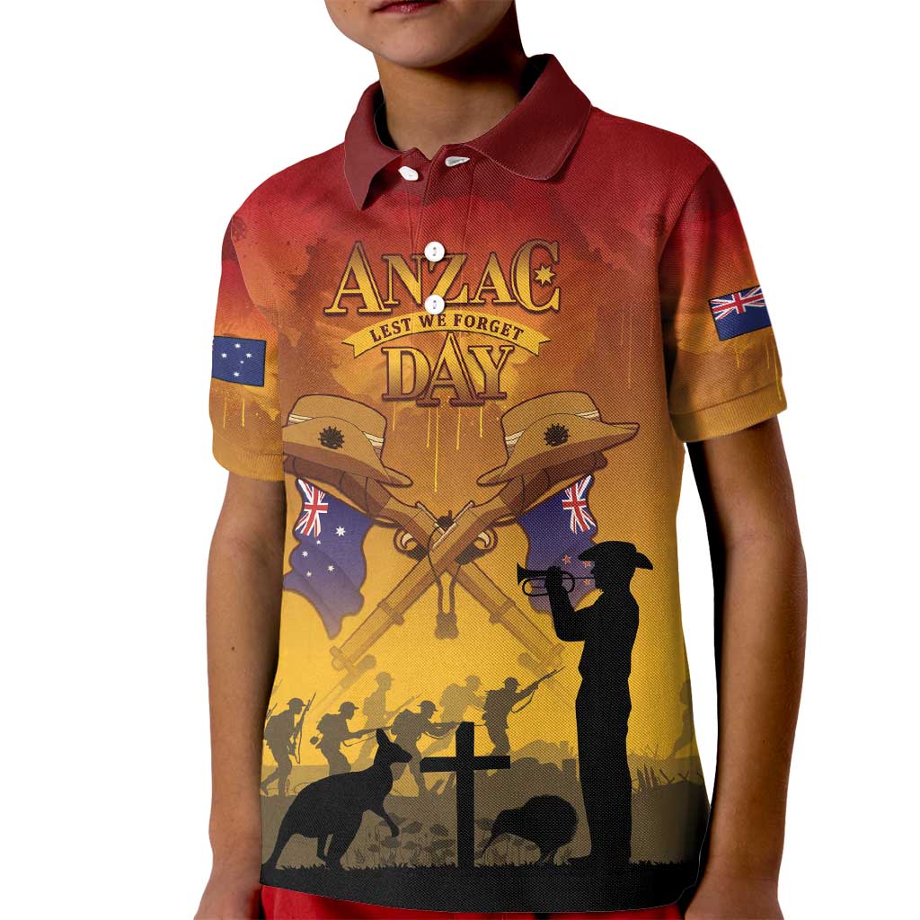 ANZAC Day Kid Polo Shirt Australia And New Zealand Slouch Hats LT05 Kid Yellow - Polynesian Pride