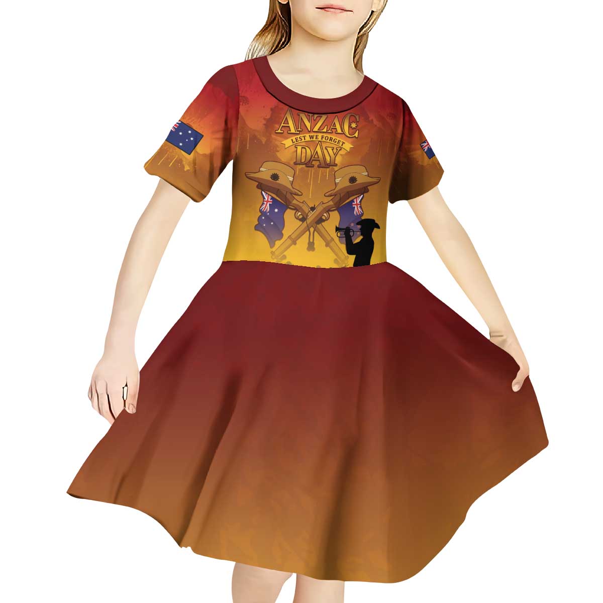 ANZAC Day Kid Short Sleeve Dress Australia And New Zealand Slouch Hats LT05 - Polynesian Pride