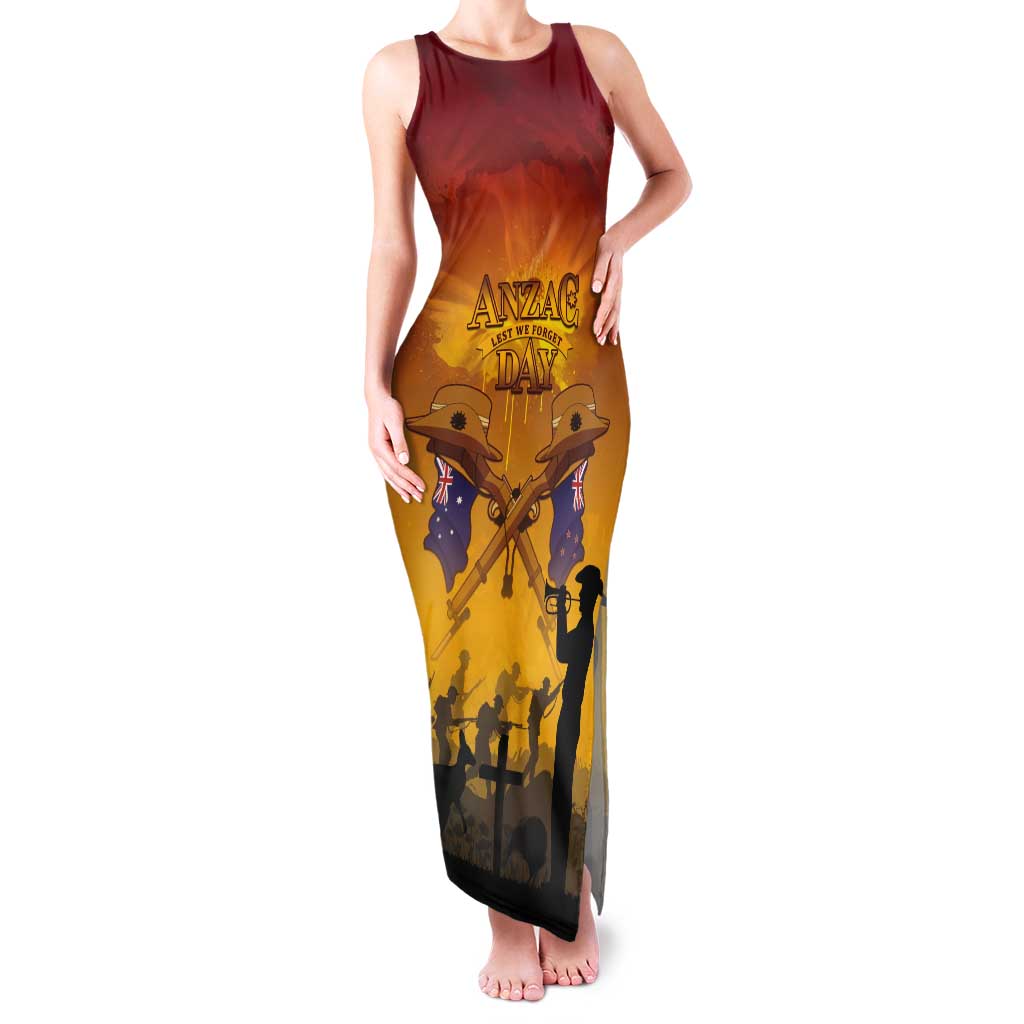 ANZAC Day Tank Maxi Dress Australia And New Zealand Slouch Hats LT05 Women Yellow - Polynesian Pride