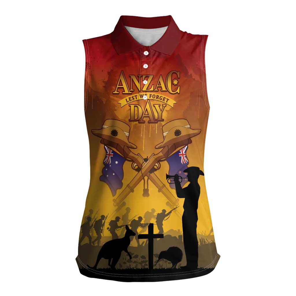 ANZAC Day Women Sleeveless Polo Shirt Australia And New Zealand Slouch Hats LT05 Female Yellow - Polynesian Pride