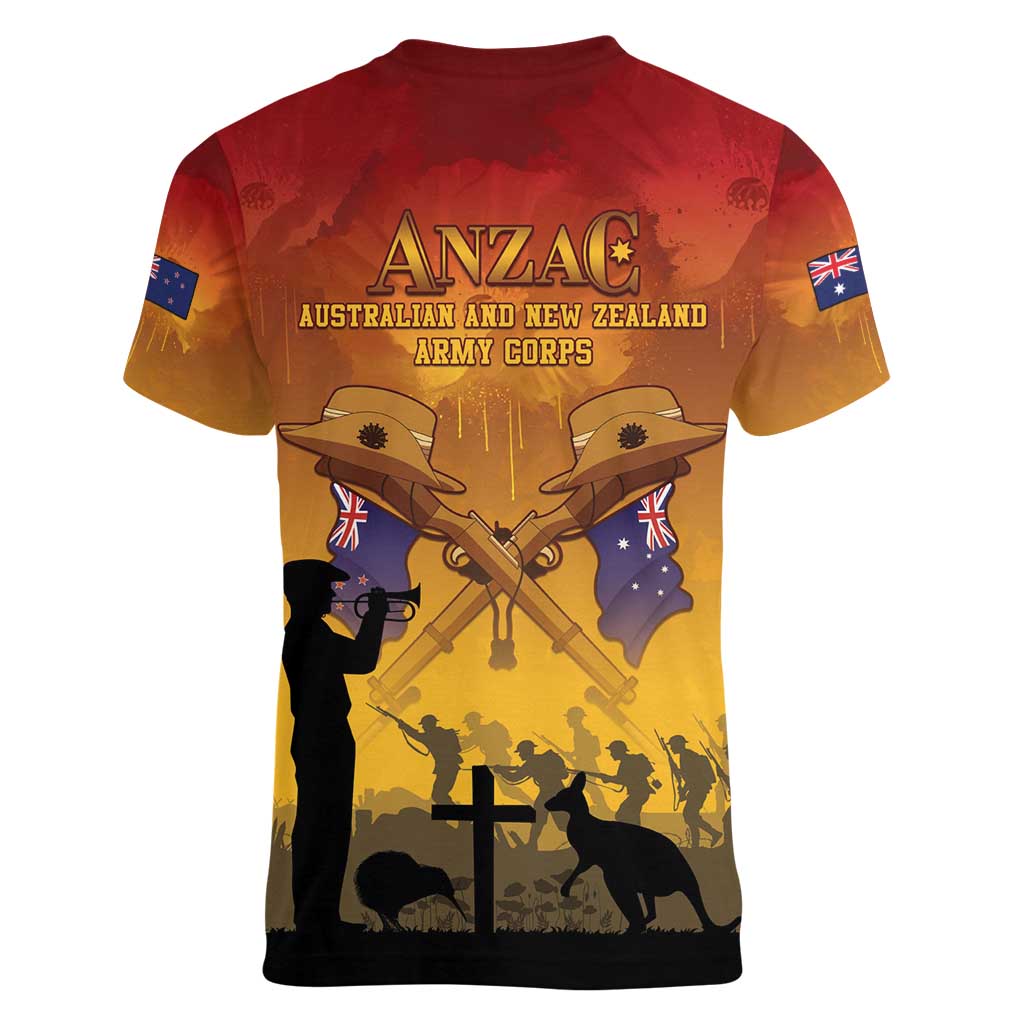 ANZAC Day Women V-Neck T-Shirt Australia And New Zealand Slouch Hats LT05 - Polynesian Pride