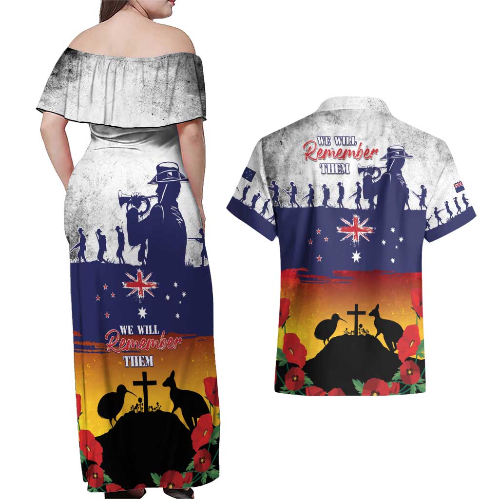 New Zealand And Australia ANZAC Last Post Couples Matching Off Shoulder Maxi Dress and Hawaiian Shirt LT05 - Polynesian Pride