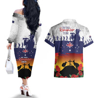 New Zealand And Australia ANZAC Last Post Couples Matching Off The Shoulder Long Sleeve Dress and Hawaiian Shirt LT05 - Polynesian Pride
