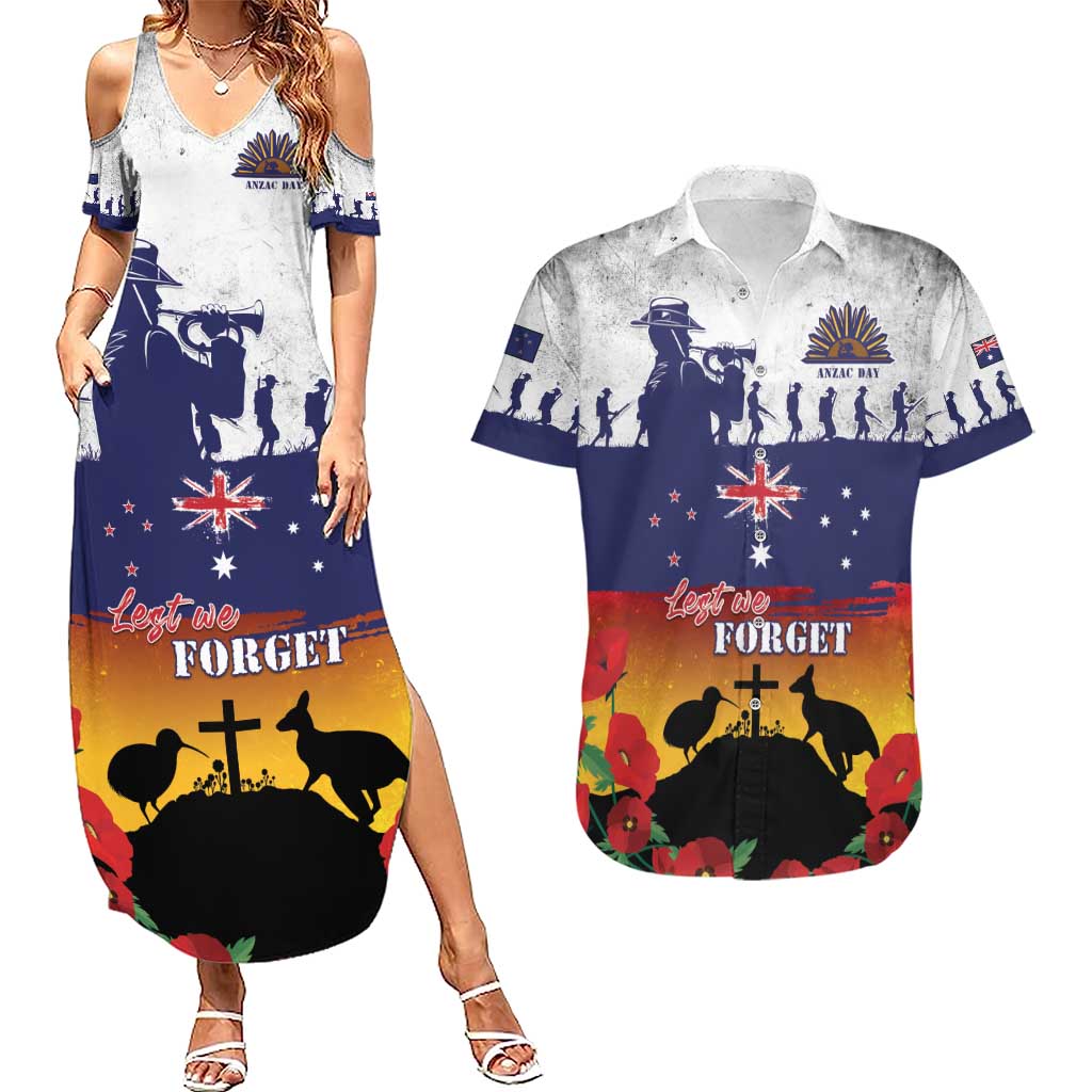 New Zealand And Australia ANZAC Last Post Couples Matching Summer Maxi Dress and Hawaiian Shirt LT05 Blue - Polynesian Pride