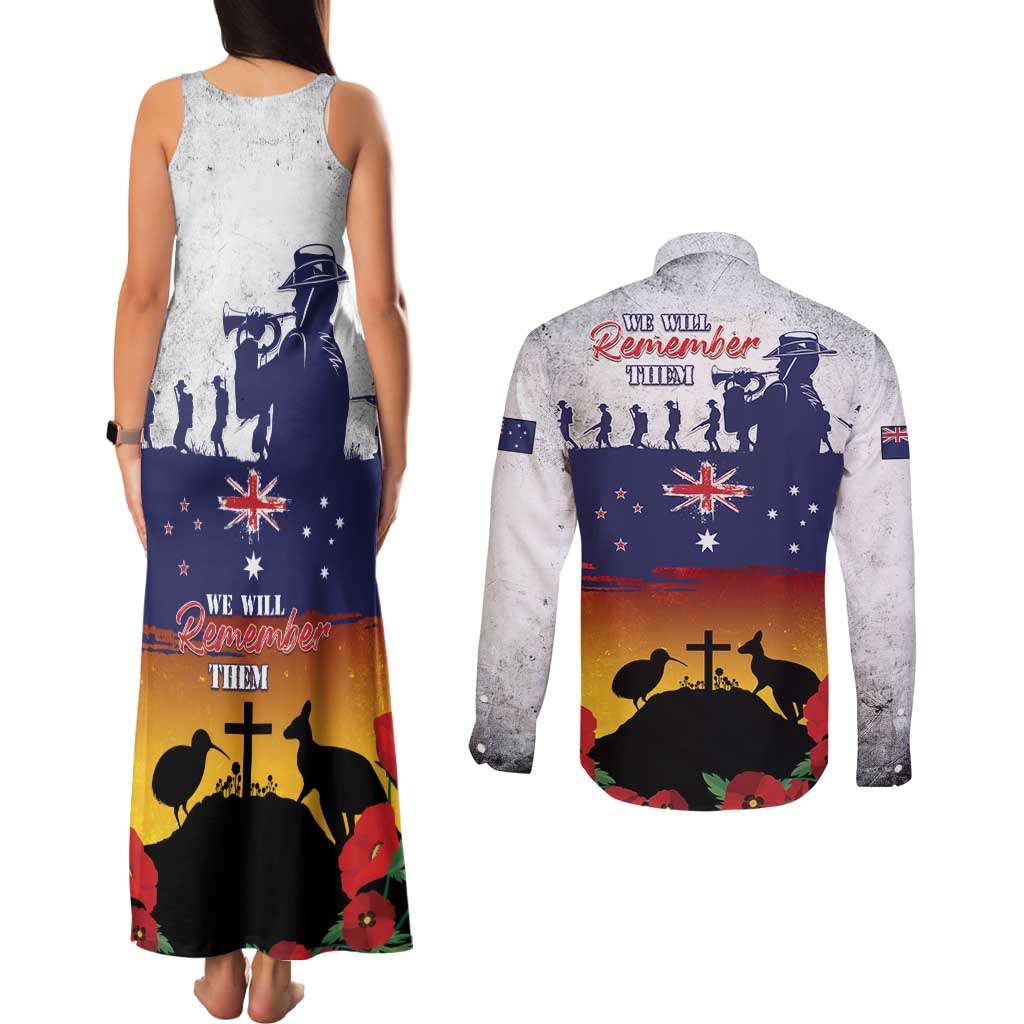 New Zealand And Australia ANZAC Last Post Couples Matching Tank Maxi Dress and Long Sleeve Button Shirt LT05 - Polynesian Pride