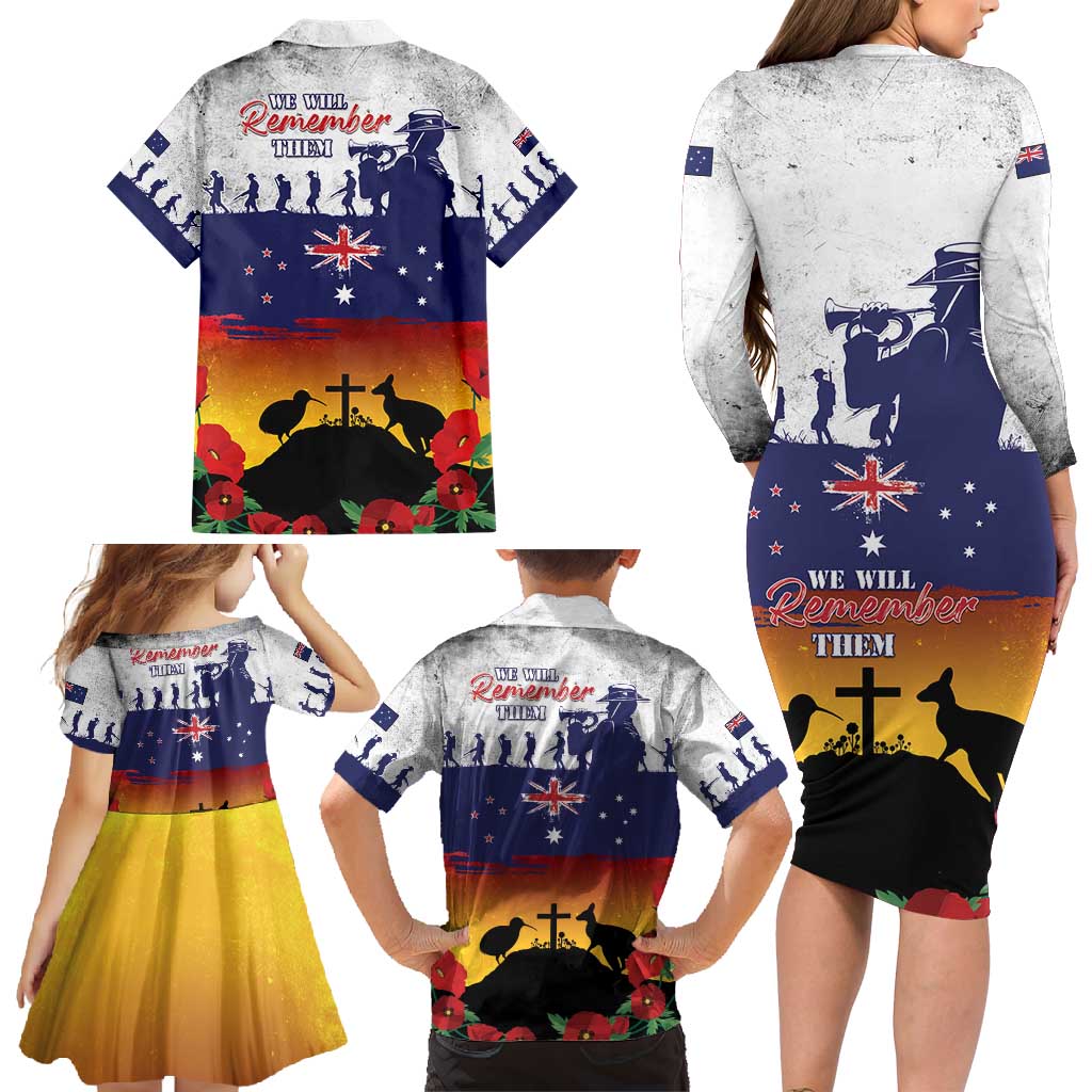 New Zealand And Australia ANZAC Last Post Family Matching Long Sleeve Bodycon Dress and Hawaiian Shirt LT05 - Polynesian Pride