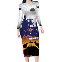 New Zealand And Australia ANZAC Last Post Family Matching Long Sleeve Bodycon Dress and Hawaiian Shirt LT05 Mom's Dress Blue - Polynesian Pride