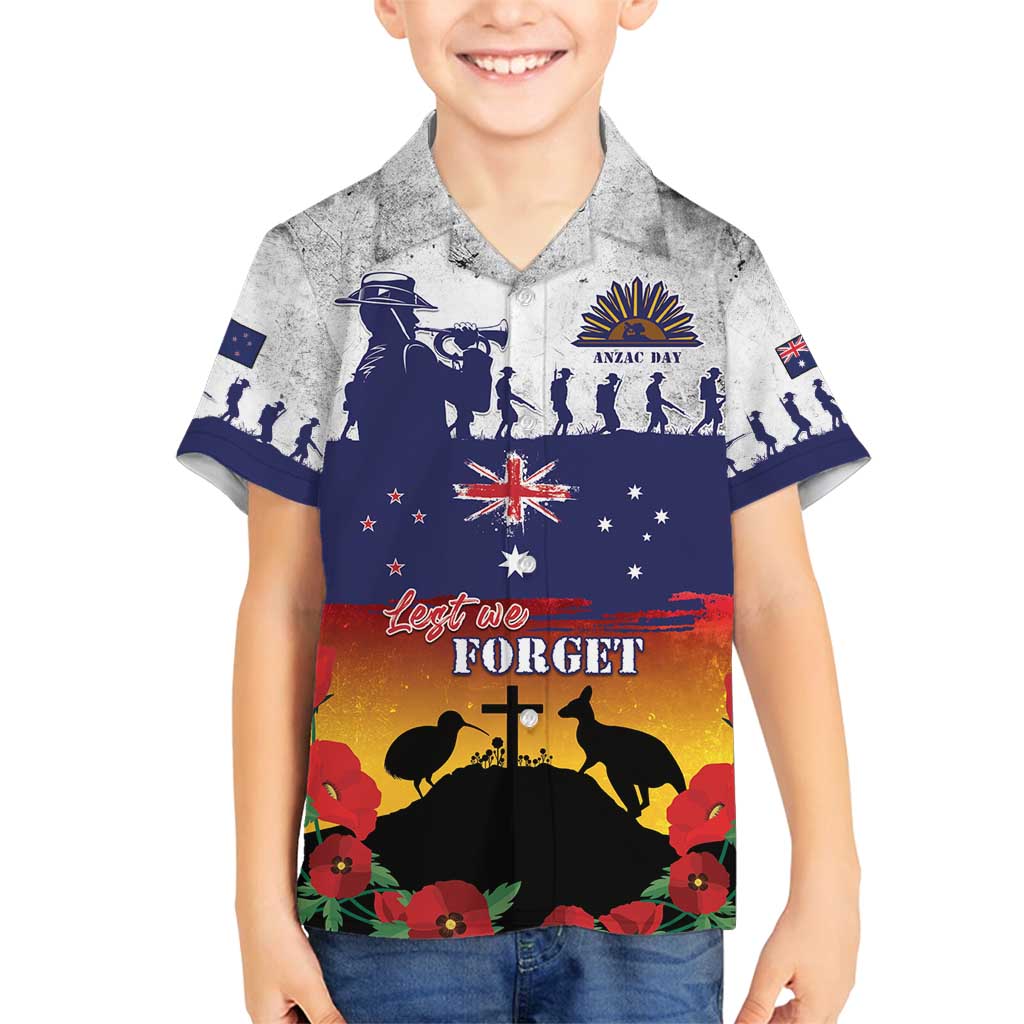 New Zealand And Australia ANZAC Last Post Family Matching Long Sleeve Bodycon Dress and Hawaiian Shirt LT05 Son's Shirt Blue - Polynesian Pride