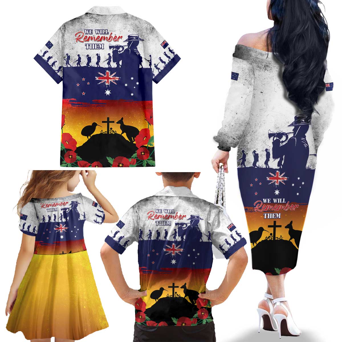 New Zealand And Australia ANZAC Last Post Family Matching Off The Shoulder Long Sleeve Dress and Hawaiian Shirt LT05 - Polynesian Pride