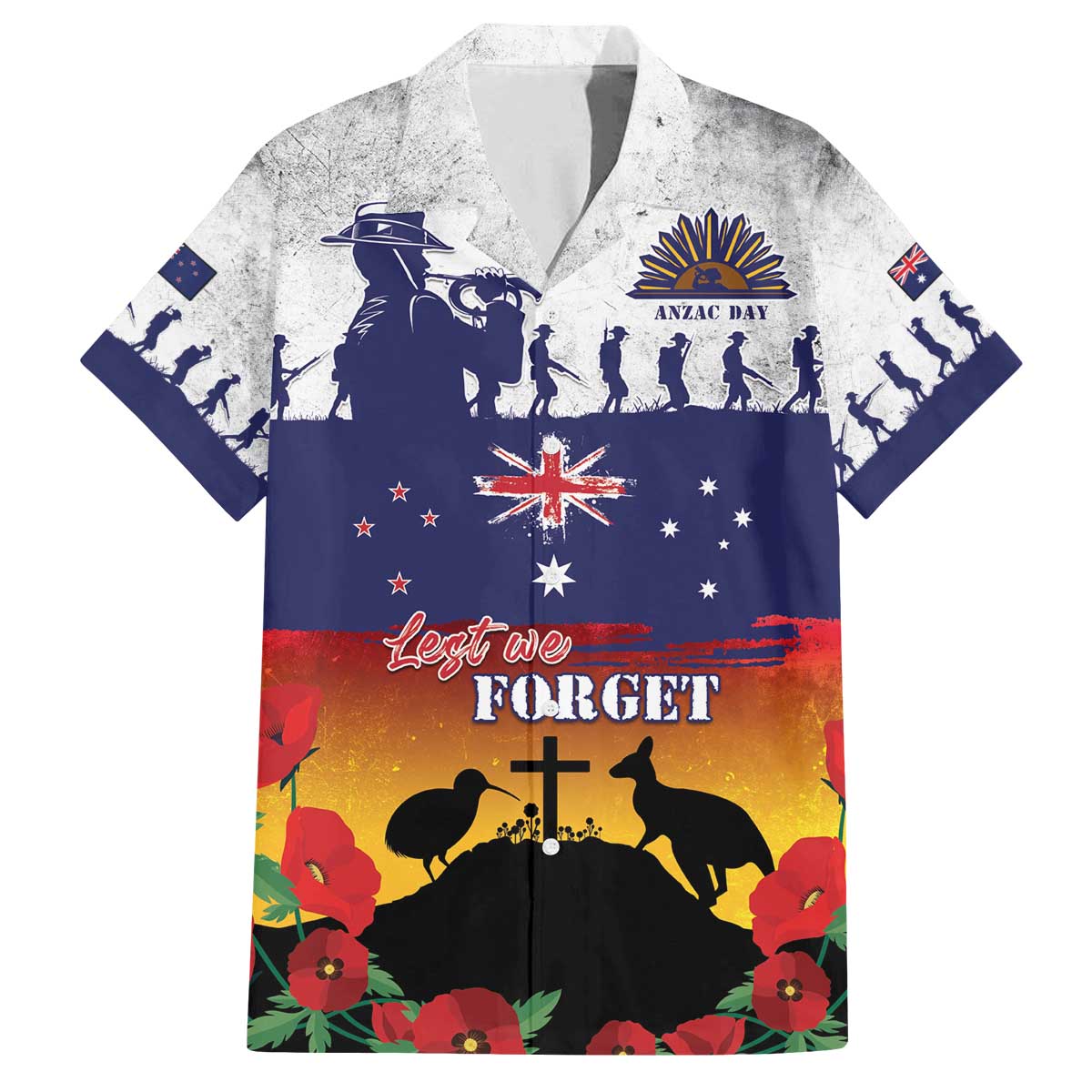 New Zealand And Australia ANZAC Last Post Family Matching Off The Shoulder Long Sleeve Dress and Hawaiian Shirt LT05 Dad's Shirt - Short Sleeve Blue - Polynesian Pride