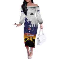 New Zealand And Australia ANZAC Last Post Family Matching Off The Shoulder Long Sleeve Dress and Hawaiian Shirt LT05 Mom's Dress Blue - Polynesian Pride