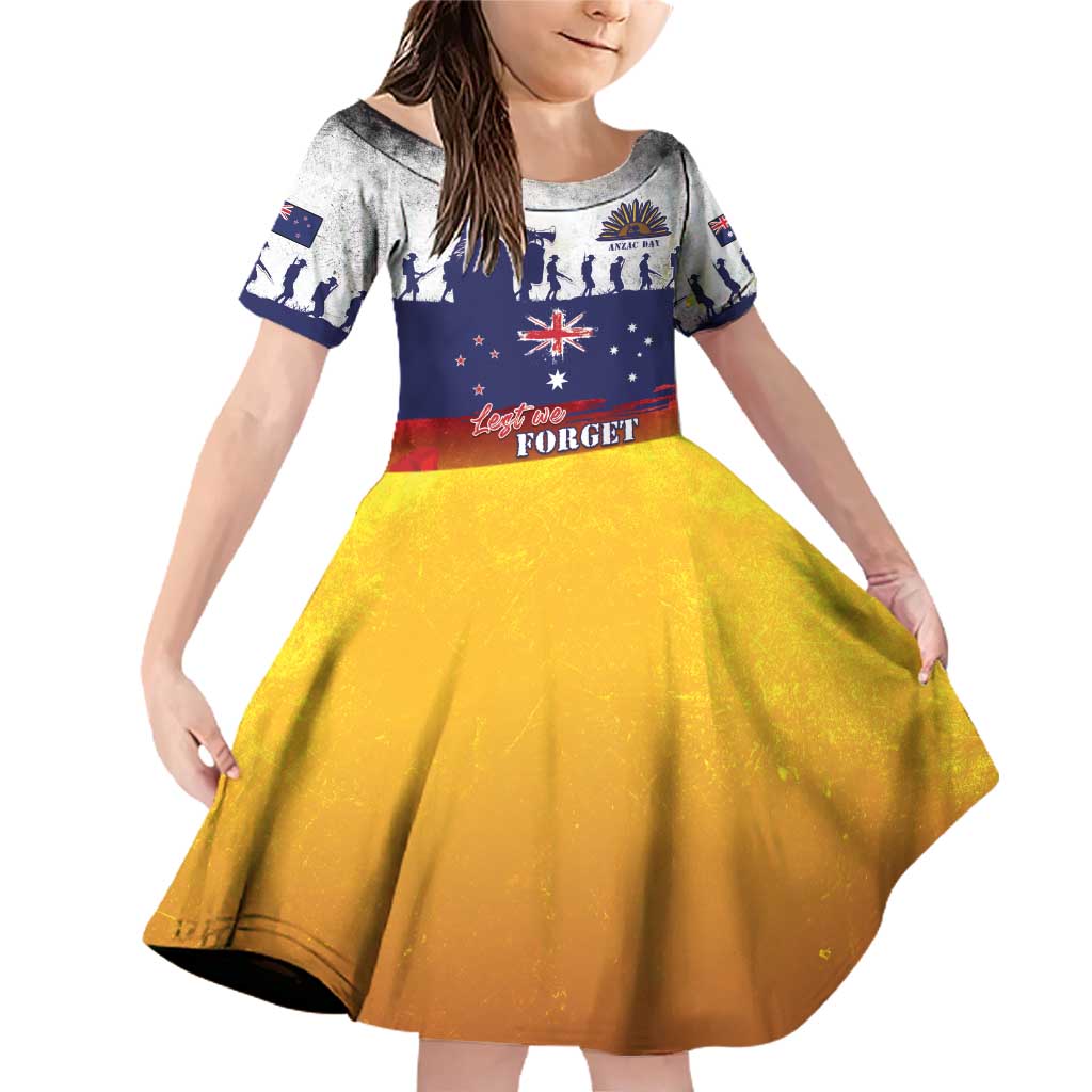 New Zealand And Australia ANZAC Last Post Family Matching Off Shoulder Short Dress and Hawaiian Shirt LT05 Daughter's Dress Blue - Polynesian Pride