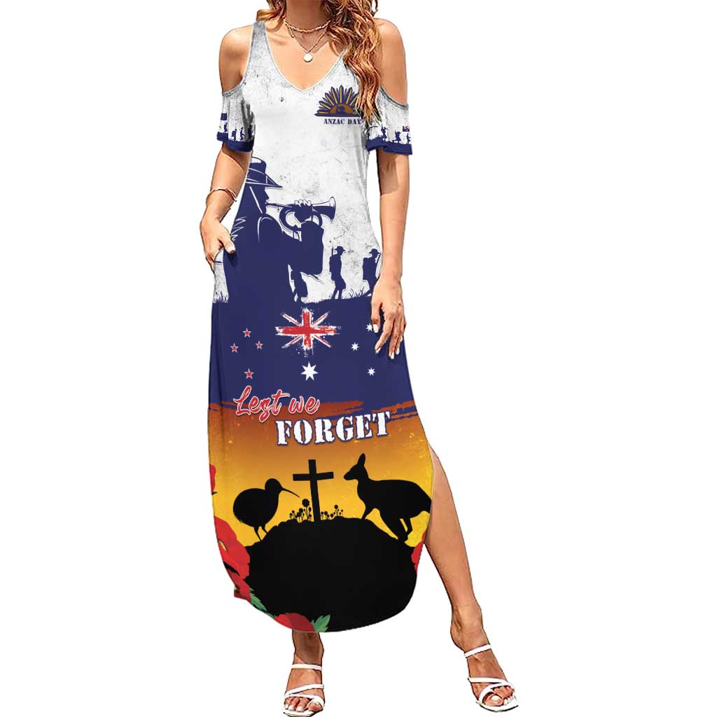 New Zealand And Australia ANZAC Last Post Family Matching Summer Maxi Dress and Hawaiian Shirt LT05 Mom's Dress Blue - Polynesian Pride