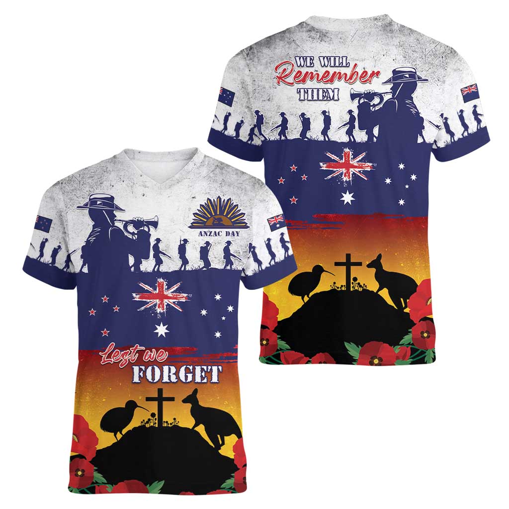 New Zealand And Australia ANZAC Last Post Women V-Neck T-Shirt LT05 - Polynesian Pride