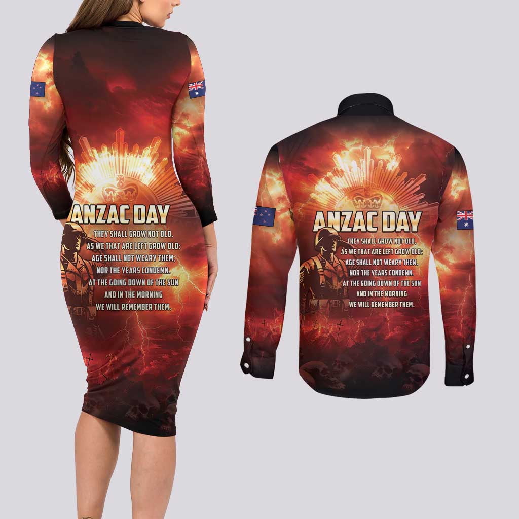 Honouring The ANZAC Spirit Couples Matching Long Sleeve Bodycon Dress and Long Sleeve Button Shirt Gallipoli Lest We Forget LT05 - Polynesian Pride