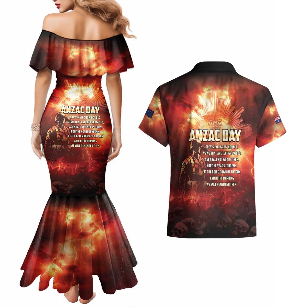 Honouring The ANZAC Spirit Couples Matching Mermaid Dress and Hawaiian Shirt Gallipoli Lest We Forget LT05 - Polynesian Pride