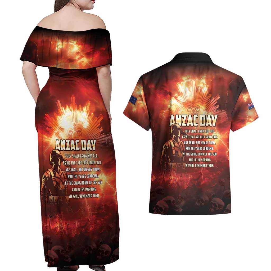 Honouring The ANZAC Spirit Couples Matching Off Shoulder Maxi Dress and Hawaiian Shirt Gallipoli Lest We Forget LT05 - Polynesian Pride