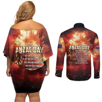 Honouring The ANZAC Spirit Couples Matching Off Shoulder Short Dress and Long Sleeve Button Shirt Gallipoli Lest We Forget LT05 - Polynesian Pride