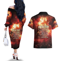 Honouring The ANZAC Spirit Couples Matching Off The Shoulder Long Sleeve Dress and Hawaiian Shirt Gallipoli Lest We Forget LT05 - Polynesian Pride
