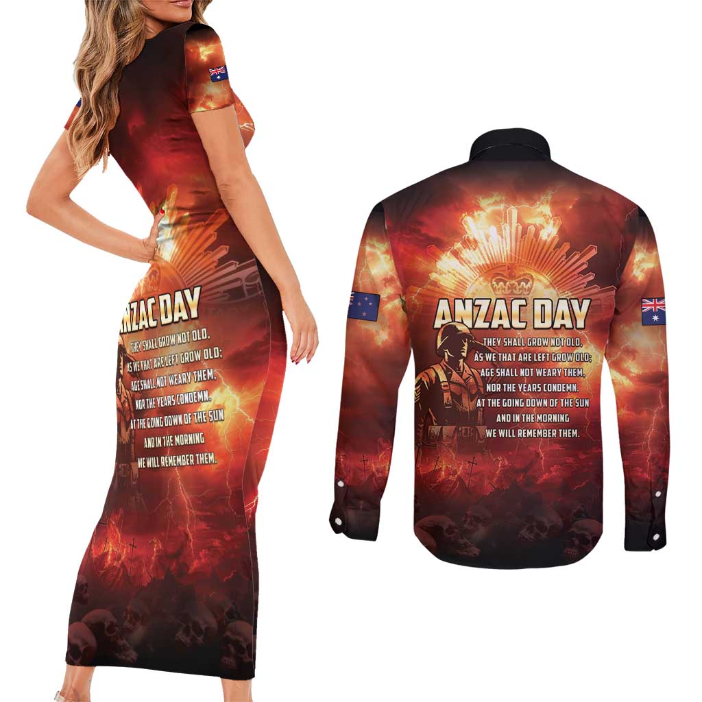 Honouring The ANZAC Spirit Couples Matching Short Sleeve Bodycon Dress and Long Sleeve Button Shirt Gallipoli Lest We Forget LT05 - Polynesian Pride
